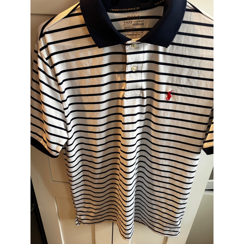 Ralph‎ Lauren Kids Performance Striped Polo Navy White Red Pony XL 18-20